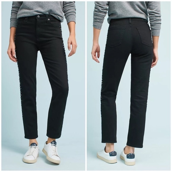 NWT AG Adriano Goldschmied Studded Isabelle High Rise Straight Leg Crop Jeans 26 - Picture 3 of 16